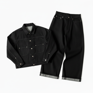 2026 Men’s Vintage <b>Denim</b> <b>Jacket</b> and Baggy Jeans Set Plus Size <b>Lightweight</b> Turn Down Collar Streetwear Outfit - Product Image 1