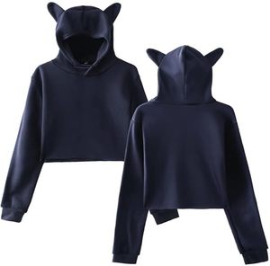 Sudadera con Capucha Corta Gris para Mujer, con Detalle de Orejas, Transpirable, Forrada, de Algodón Suave, Estilo Urbano - Product Image 2