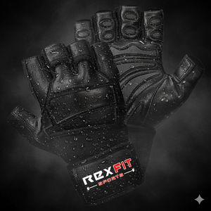 Rexfit Half <b>Finger</b> Gym Gloves Black Mesh Breathable Non Slip Adjustable Wrist <b>Strap</b> Hook Loop Closure Weight Lifting Sportswear - Product Image 5