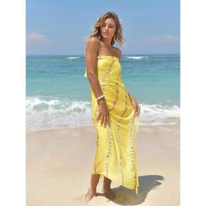 Pareo de playa amarillo con efecto tie-dye para mujer, vestido ligero sin tirantes, falda cruzada, cubre bikini, ropa de baño de verano - Product Image 4