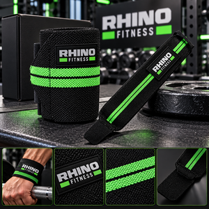 Rhino Fitness Green <b>Nylon</b> Left Hand Wrist Wraps <b>Hook</b> and Loop Weightlifting Support Straps for Adults - Product Image 5