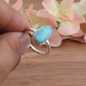 Bague de mariage en larimar bleu naturel, argent sterling 925, pierre précieuse bleu océan délicate, bijoux artisanaux minimalistes pour femmes, vente en gros - Product Image 2
