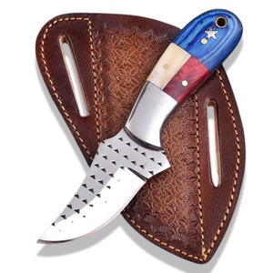 Couteau multi-usage tactique de chasse et d'extérieur EDC à lame fixe, fait main, pour ferrage de chevaux, avec manche en bois Pakka et os - Product Image 1
