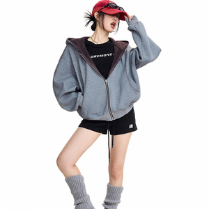 Sweat-shirt à capuche surdimensionné pour femme, couleur unie, épaules tombantes, manches longues, tricot en coton, vêtements d'automne - Product Image 2