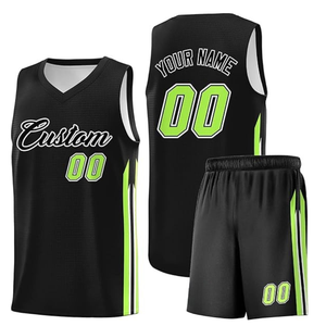 Conjunto de Uniforme de Baloncesto Sublimado Personalizado, Negro y Verde, con Números de Equipo, Unisex, Adulto, Sin Mangas, Cuello en V, Malla - Product Image 4