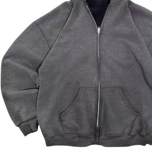 Sudadera con capucha gris lavada y descolorida por el sol, de algodón 100% de peso pesado, con cremallera, estilo oversize, precio de fábrica - Product Image 3