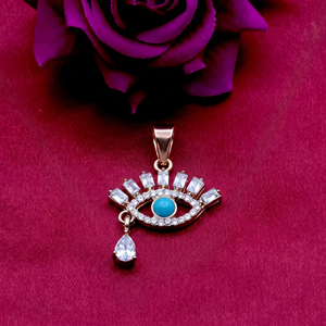 Pendentif Œil Turc en Argent Sterling 925 Massif Plaqué Or Rose avec Turquoise et Zircon Cubique Baguette, Bijoux Fins, Vente en Gros, Memoria Jewels - Product Image 4