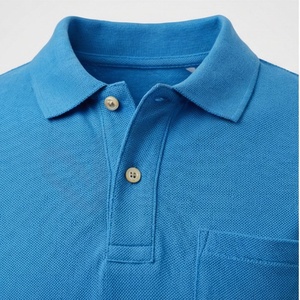 Polo à manches courtes bleu pour homme, en coton piqué respirant, design tricoté uni, poche, coupe classique - Product Image 4
