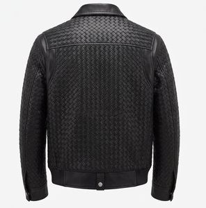 Blouson Bomber Vintage Homme en Cuir Tressé Sur Mesure avec Fermeture Éclair et Col Rabattable pour l'Automne – Style Moto Décontracté - Product Image 6