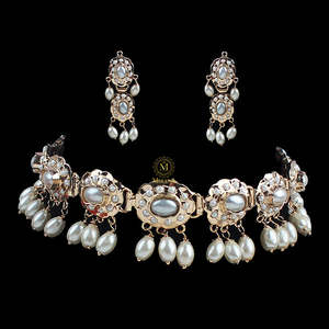 Hiya Pearl Jadau Designer Gold-Plated Zircon Choker & Earring Set for Bridal Festivals - Product Image 1