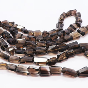 ลูกปัดควอตซ์สโมคกี้ธรรมชาติทรงหยดน้ำเจียระไนด้วยเลเซอร์ ขนาด 10-16 มม. ลูกปัดพลอยควอตซ์สโมคกี้ขัดเงา ลูกปัดควอตซ์สโมคกี้ธรรมชาติ - Product Image 1