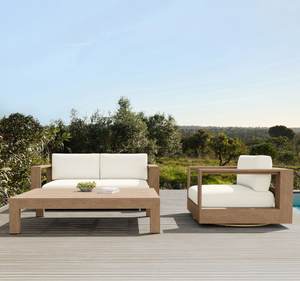 Conjunto de Sofá Moderno para Exteriores, de Madera de Teca Sólida, Ecológico, Resistente al Agua, con Mesa de Centro a Juego, para Jardín, Patio o Villa - Product Image 1