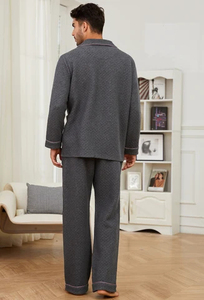 Vêtements de nuit pour hommes, pyjamas avec chemise, ensembles deux pièces, pyjamas décontractés pour hommes, pyjamas en soie satinée à manches longues - Product Image 3