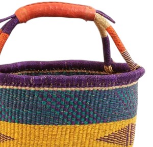 Sustainable Handmade Woven Laundry <b>Basket</b> With Handles Blue <b>Yellow</b> Natural Seagrass Belly <b>Basket</b> Storage - Product Image 3