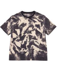 T-shirt en coton délavé à l'acide, motif marbre abstrait blanc charbon, col rond, manches courtes, style vintage, streetwear décontracté pour homme - Product Image 1