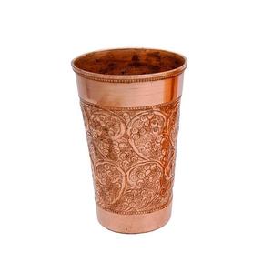 Vaso de Cobre Floral Vintage para Bebidas, Vaso de Metal Texturizado, Taza Artística para Mesa, Vajilla Tradicional para Comedor, Regalo - Product Image 1