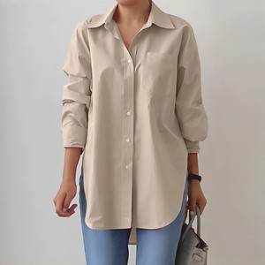 Camisa Casual de Primavera para Mujer, Nueva Moda, Cuello Solapa, Manga Larga, Color Sólido, Botones, Oversize, Holgada - Product Image 4