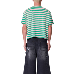 Mens O Neck Short Sleeve <b>T</b> <b>Shirt</b> Horizontal Striped Loose Fit Casual Streetwear Wholesale Custom OEM Cotton Jersey Tee <b>Shirt</b> Top - Product Image 2