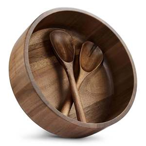 Bol de service moderne en bois d'acacia lavable et écologique, motif vague, pour fruits et légumes, idéal pour la rentrée scolaire et la cuisine – Exportation mondiale ZF - Product Image 5