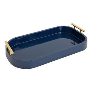 Bandeja Decorativa Redonda Azul Marino con Asas Doradas, Diseño Moderno, Recubrimiento de Polvo de Aluminio, Pieza Única - Product Image 3