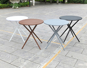 Round Molded <b>Plastic</b> <b>Table</b> with X style <b>Table</b> Base - A Modern and Compact Outdoor Chair, suitable for Garden Evening - Product Image 1