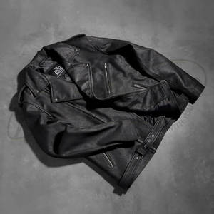 Veste de motard en cuir noir de qualité supérieure pour homme, en véritable peau de mouton, fermeture éclair asymétrique, ceinture, style streetwear - Product Image 4