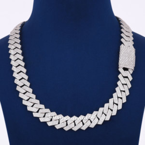 A <b>box</b> cut hip hop white tone 925 sterling <b>silver</b> heavy look cuban unisex <b>chain</b> D vvs moissanite diamonds tester pass custom one - Product Image 4