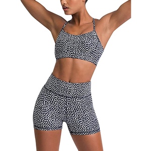 Women's Yoga Outfit Activewear 2 Piece Workout Gym <b>Cross</b> Strap Crop <b>Top</b> High Waist Shorts Sublimated Bra Short Set - Product Image 1