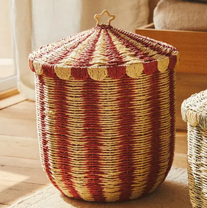 Vintage Red Circus Style Paper Rope <b>Storage</b> Basket with Lid Laundry <b>Hamper</b> for Toys Clothes Organizer Home Use From Vietnam - Product Image 2