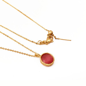 Collier superposé bohème plaqué or inaltérable avec pendentif délicat en pierre œil-de-chat rose ronde et breloque câble, cadeau pour elle R - Product Image 3
