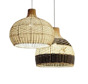 Two Tone Rattan Lampshade <b>Black</b> Natural Gourd Pendant <b>Light</b> <b>Shade</b> Chevron Weave Wicker Hanging Lamp Cover for Restaurant - Product Image 2