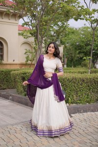Conjunto de Lehenga Choli de Viscosa Jacquard Premium para Mujer, Marca Onam, con Dupatta en Contraste - Product Image 2