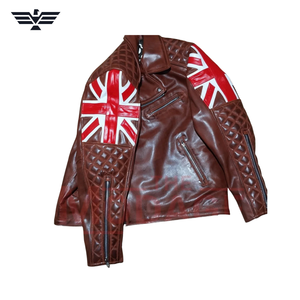 Chaqueta de Motociclista Casual de Cuero Genuino Marrón para Hombre, de Secado Rápido, con Cierre de Cremallera con Logotipo Frontal, Cuello Redondo, para Otoño - Product Image 4
