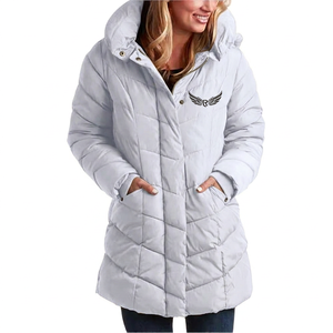 <b>Long</b> Hooded Jacket Olive Green Thick <b>Winter</b> <b>Coat</b> With Embroidery Logo Zipper Casual Style - Product Image 3