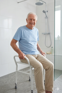 <b>Height</b> <b>Adjustable</b> Shower <b>Stool</b> 550-700mm Integral Handles Non-Slip Rubber Feet Perforated Drainage Holes Powder Bathroom Safety - Product Image 2