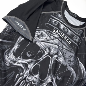 SAQIB&CO Unisex <b>Black</b> Sublimation BJJ Kimono Rash Guard <b>Compression</b> <b>Shirt</b> Moisture Wicking Fitted Polyester/Cotton Front Logo - Product Image 4