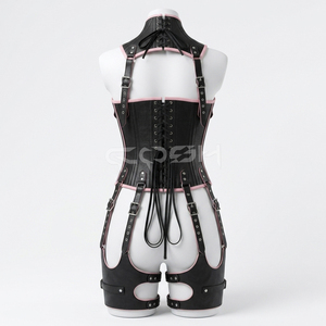 ชุดคอร์เซ็ทหนังสีดำแบบ Unberbust Design สำหรับฮาโลวีน พร้อมขอบหนังสีชมพู - Product Image 4