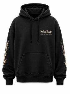 Relentless <b>Men's</b> Black Hooded Sweatshirt Cotton French Terry Print Mountain Design Regular Fit Autumn Casual Wear - Product Image 2