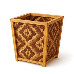 Maceta Cuadrada de Bambú Tejida y Tallada a Mano |   Soporte Ecológico para Plantas de Interior Colgantes |   Biodegradable |   Tamaño Personalizado - Product Image 1