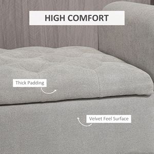 Panca contenitore imbottita grigia da 50 pollici con bottoni, braccioli arrotolati e gambe in legno, per il fondo del letto - Product Image 5