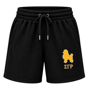 Pantalones Cortos Deportivos Negros para Mujer con Gráfico de Letras Griegas Bordadas, Cordón Ajustable, Ropa Deportiva Informal y de Moda - Product Image 1
