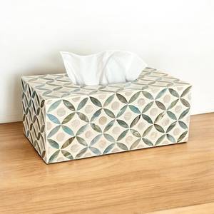Custom Handcrafted Eco-Friendly Resin Wood Mother Pearl Antique American Style Tissue Box Cover Polished Sea Shell Interior Home - Product Image 1
