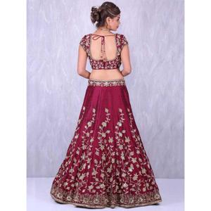 Maroon <b>Applique</b> Embroidery Work Banglory Silk Lehenga Choli - Product Image 5