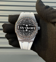 Montre unisexe de luxe haut de gamme avec diamants Moissanite VVS, lunette en or rose, bracelet en caoutchouc blanc, boîtier en acier inoxydable mécanique