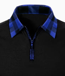 Chemise à manches longues en coton noir pour homme avec manches et col à carreaux bleus Hardihood International - Product Image 4