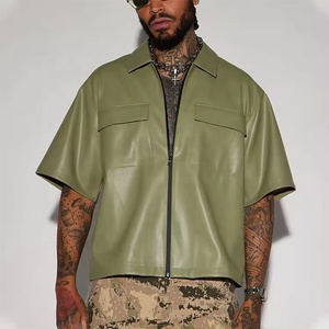 Camisa Oversize Verde de Cuero PU Tejido Bordado Transpirable de Alta Calidad 300 Gsm, Color Personalizado, Impresión Personalizada, Servicio OEM 2026 - Product Image 1