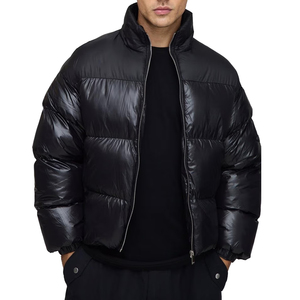 Veste d'hiver décontractée pour homme, noire, en duvet matelassé, col montant, fermeture éclair, coupe-vent, épaisse et isolante - Product Image 4