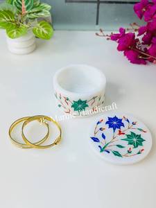 กล่องเครื่องประดับงานฝีมือทรงกลมสีขาวลายดอกไม้ ฝาปิดตกแต่งสวยงาม สำหรับเก็บของจุกจิก พร้อมบริการทำตัวอย่าง - Product Image 2