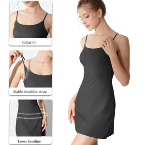 Vestido Camisero Casual de Punto para Mujer con Copas Finas Fijas, Espalda Hermosa, Nylon y Spandex, Diseño Sólido, con Sujetador Incorporado - Product Image 3
