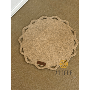 15 Inch Boho Round Placemat Seagrass and Raffia Braided Natural Fiber <b>Table</b> <b>Mat</b> for Home Use - Product Image 6